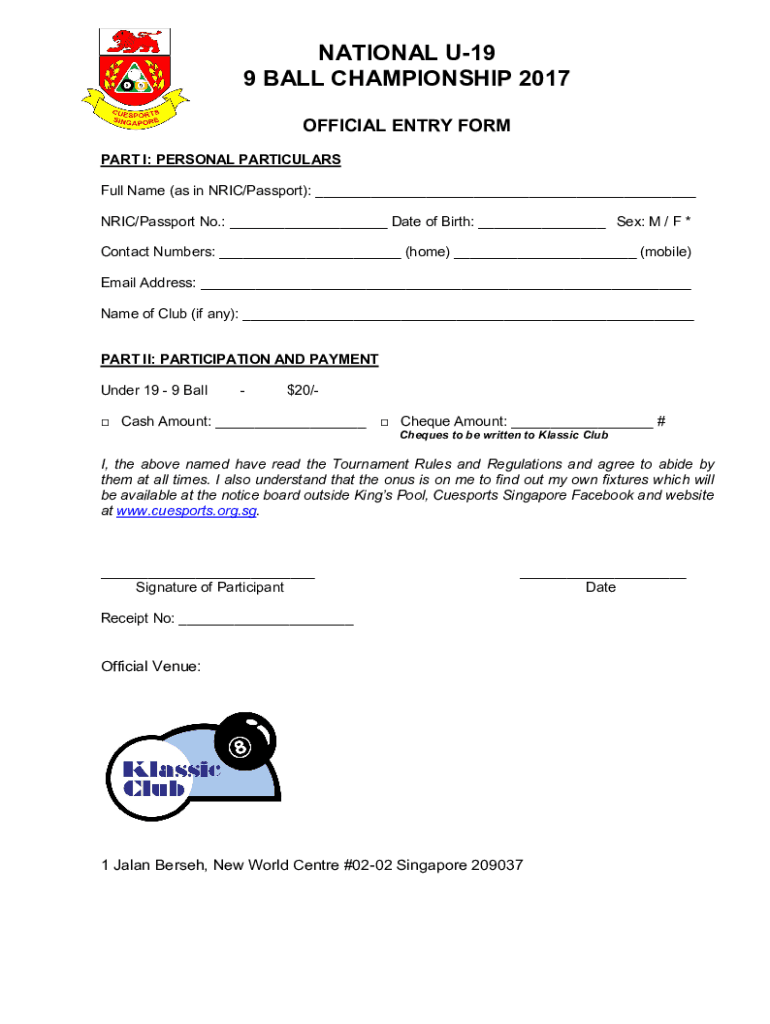 Fillable Online cuesports org Billiards Pool US Open 9Ball