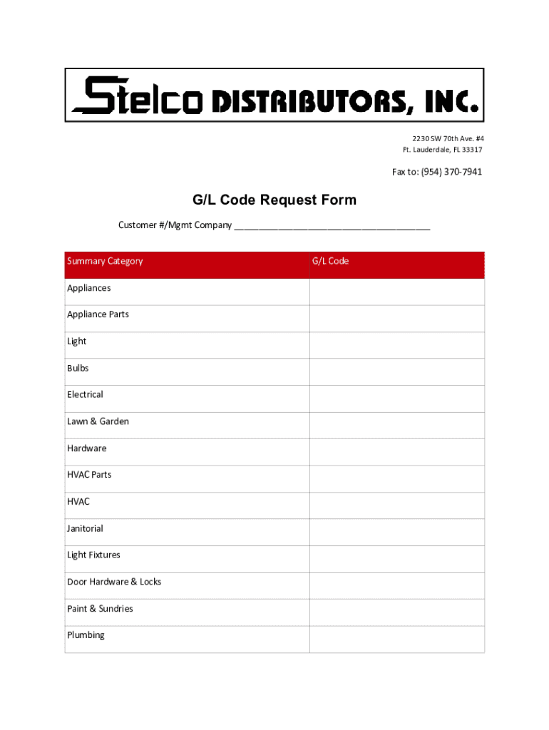 Fillable Online G/L Code Request Form Fax Email Print - pdfFiller