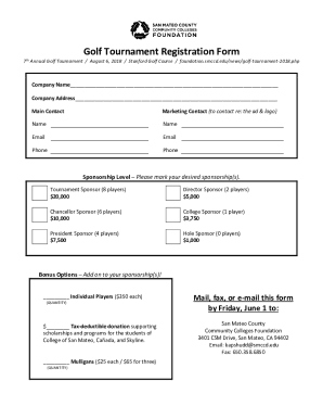Golf Tournament Registration Form - Foundation