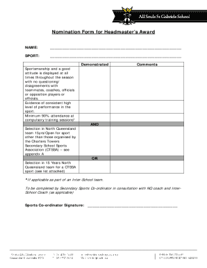 Nomination Form for Headmasters Award - All Souls St ...