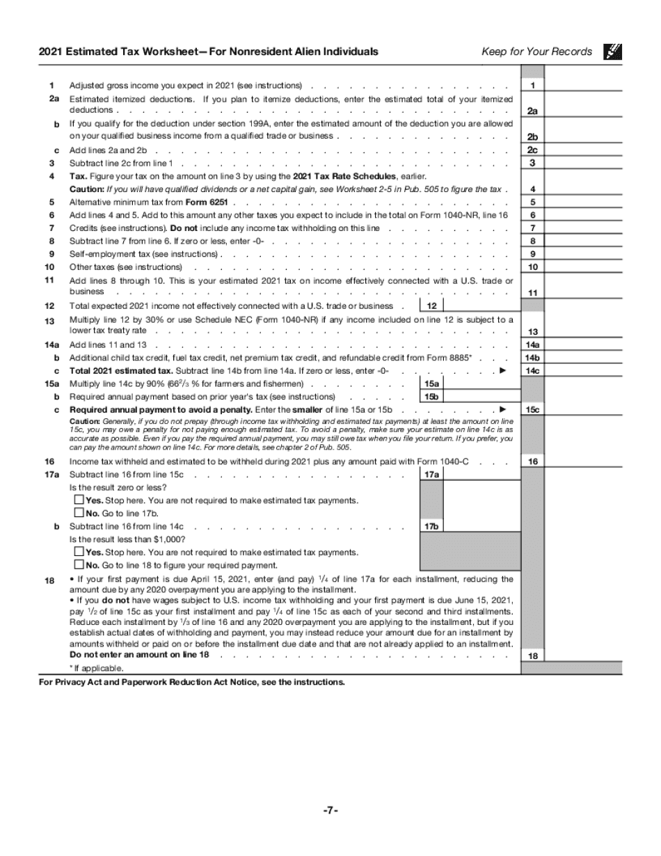 Add Notes To Form 1040-ES (NR)
