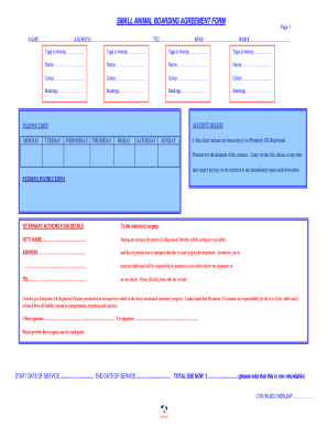 Cat &amp; Dog Boarding Contract Template Form