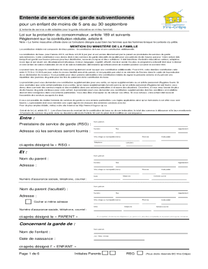 Entente de services de garde subventionns - Ministre de la ...