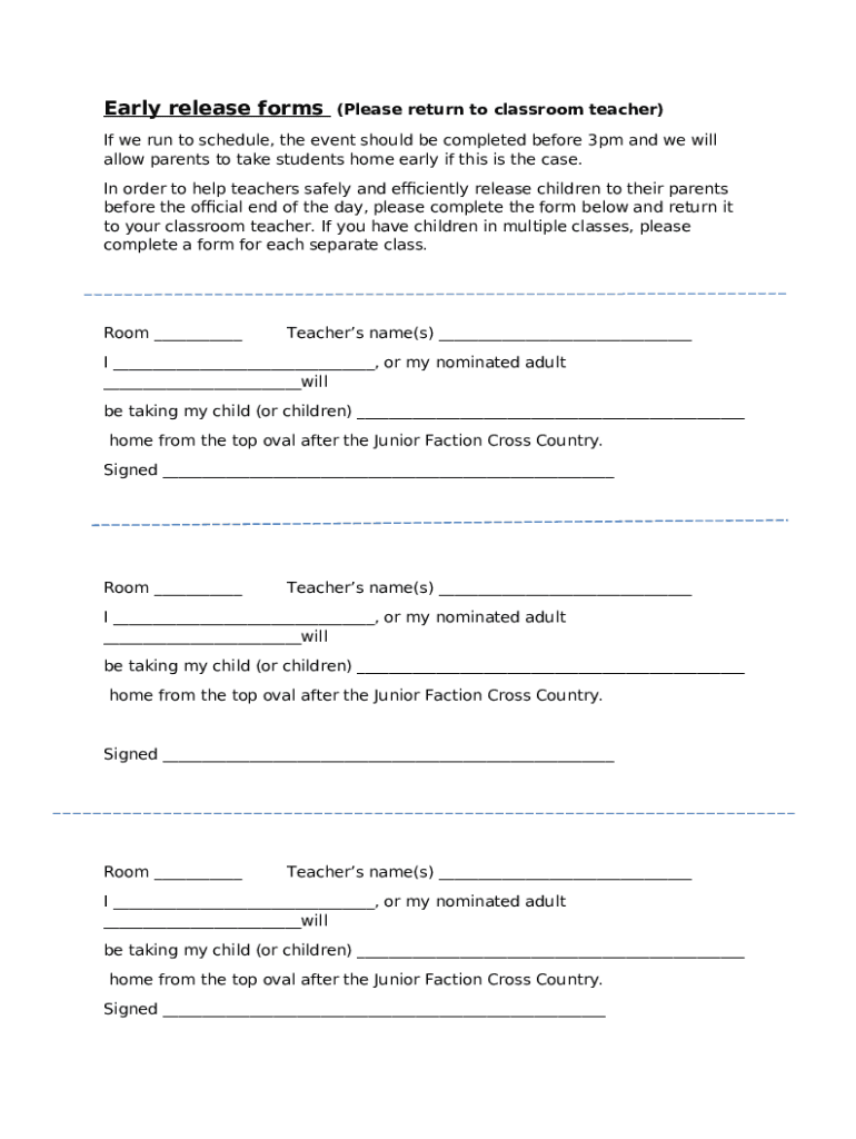 Student S Early Release Kapinaraps Wa Edu Doc Template PdfFiller
