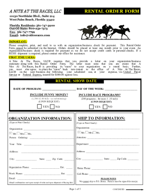 A Nite At The Races Rental Order Form