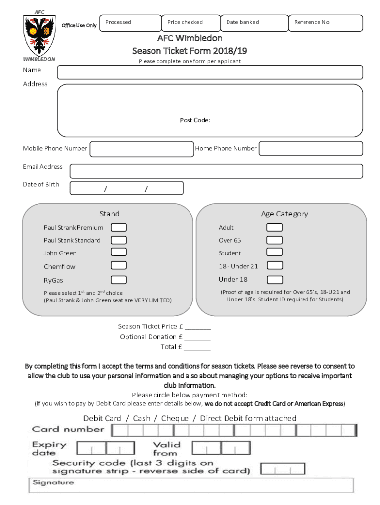 Fillable Online Revealed Debentures Scheme News AFC Wimbledon Fax