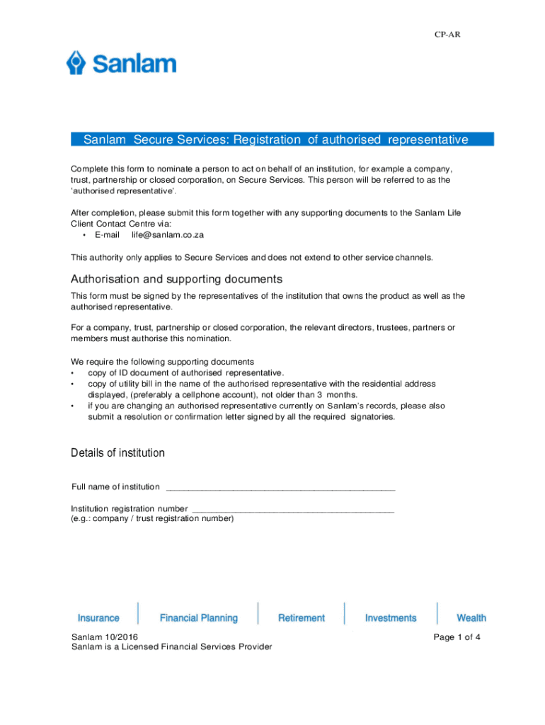 Sanlam Secure Services Registration Fill Online, Printable, Fillable