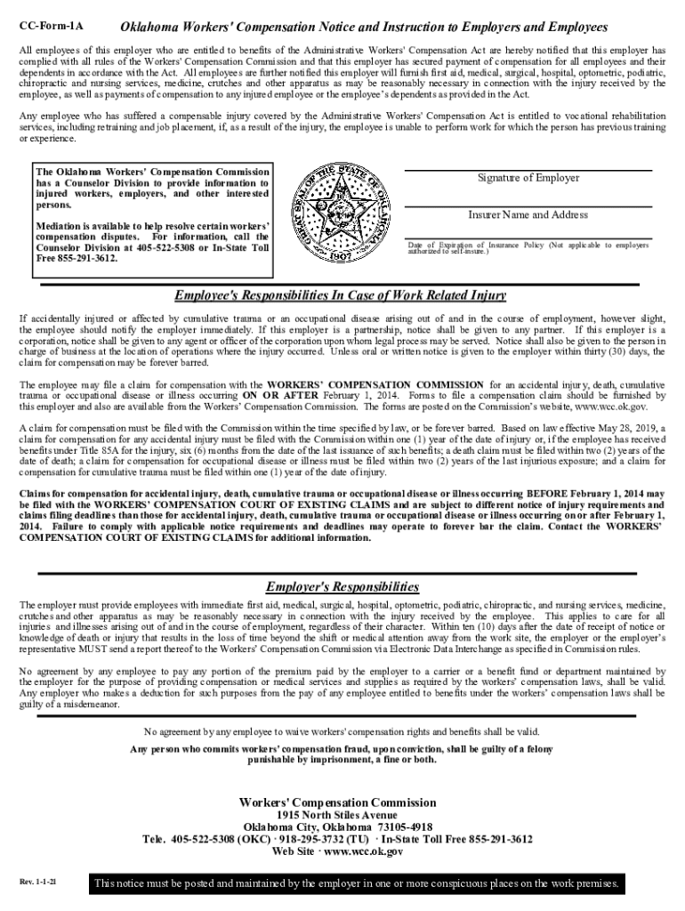 Oklahoma Workers' Compensation Notice Preview on Page 1
