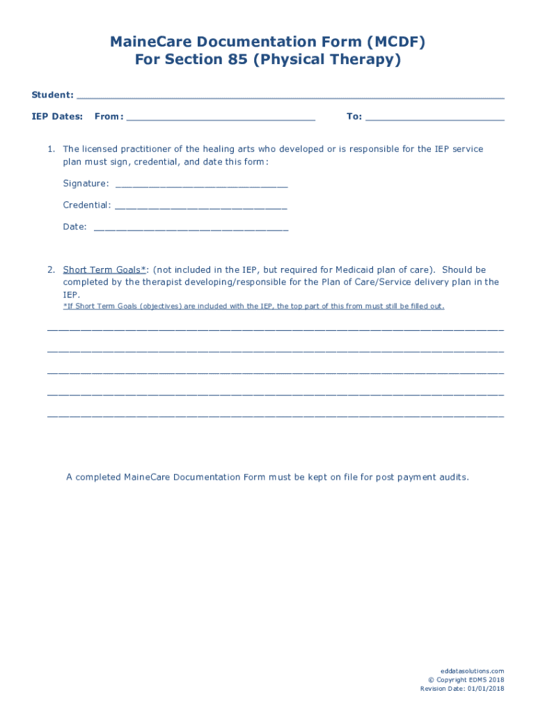Fillable Online Physical Therapy MaineCare Documentation Form Fax Email ...