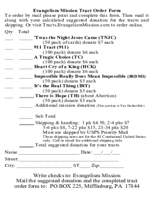 Fillable Online Tract Order Form - Evangelism Mission Fax Email Print ...