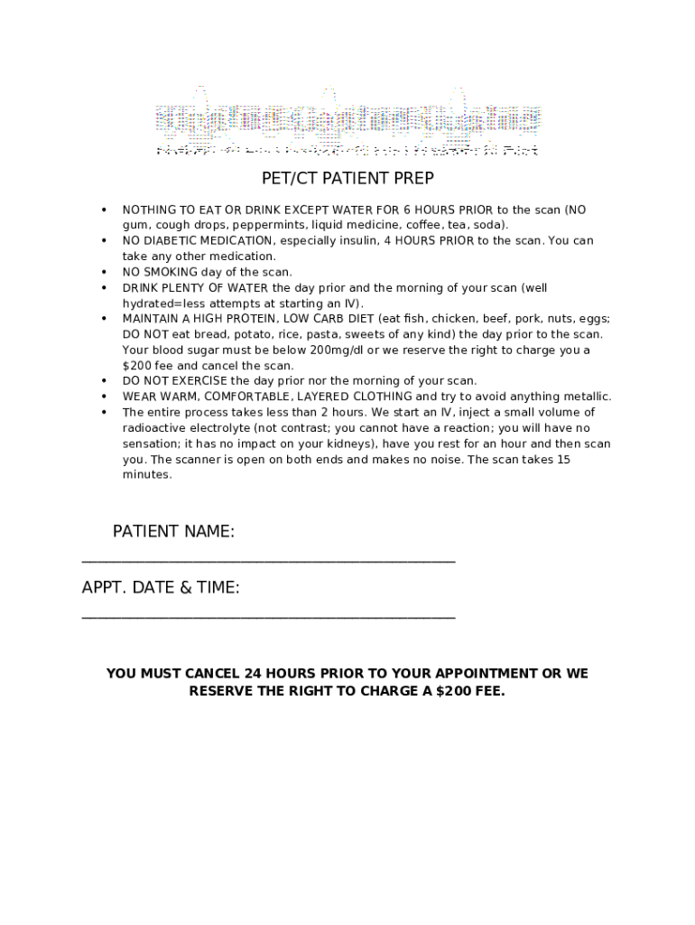 Ination & instructions before PET scan procedure with 18F ... Doc ...
