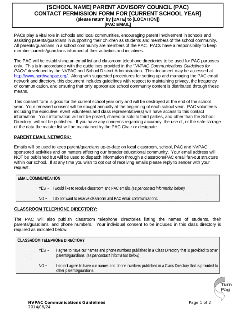 Parent Advisory Council (PAC) / Electronic PAC Doc Template | pdfFiller