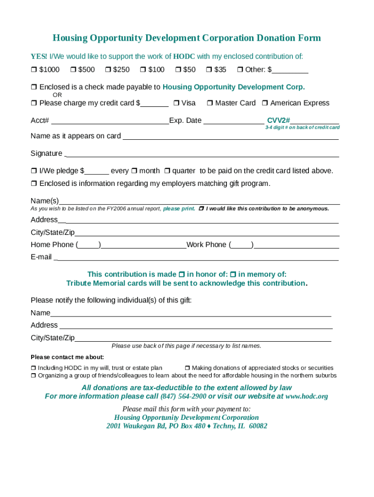 Housing Opportunity Development Corporation Donation Doc Template