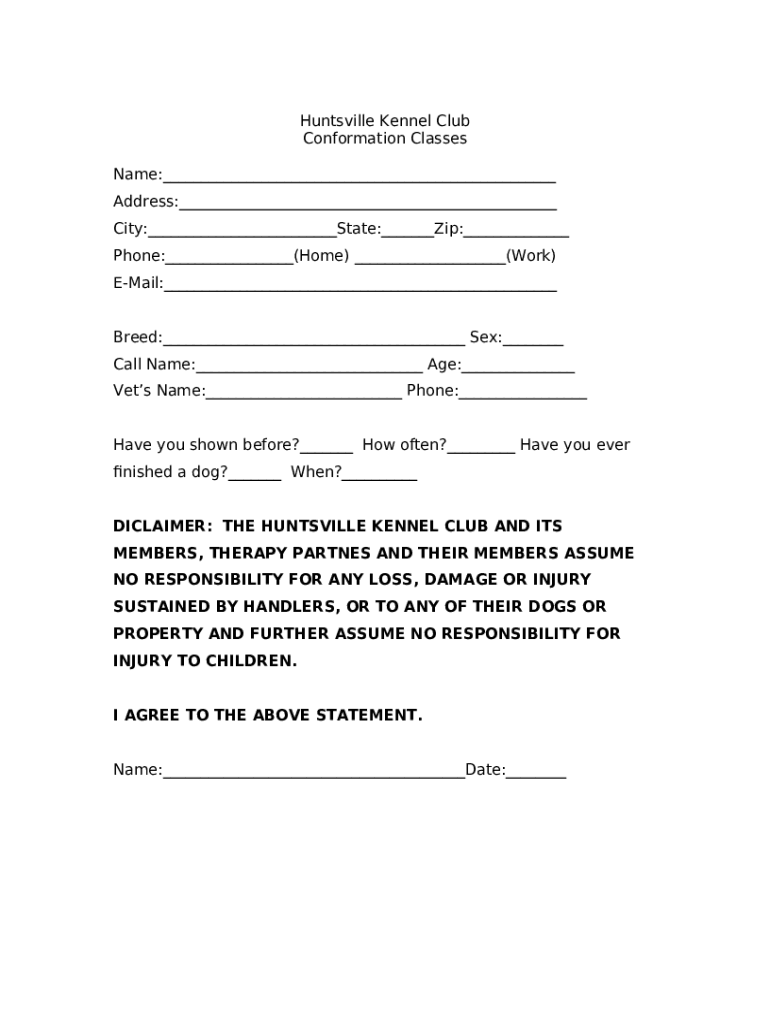 Huntsville Kennel Club Doc Template pdfFiller