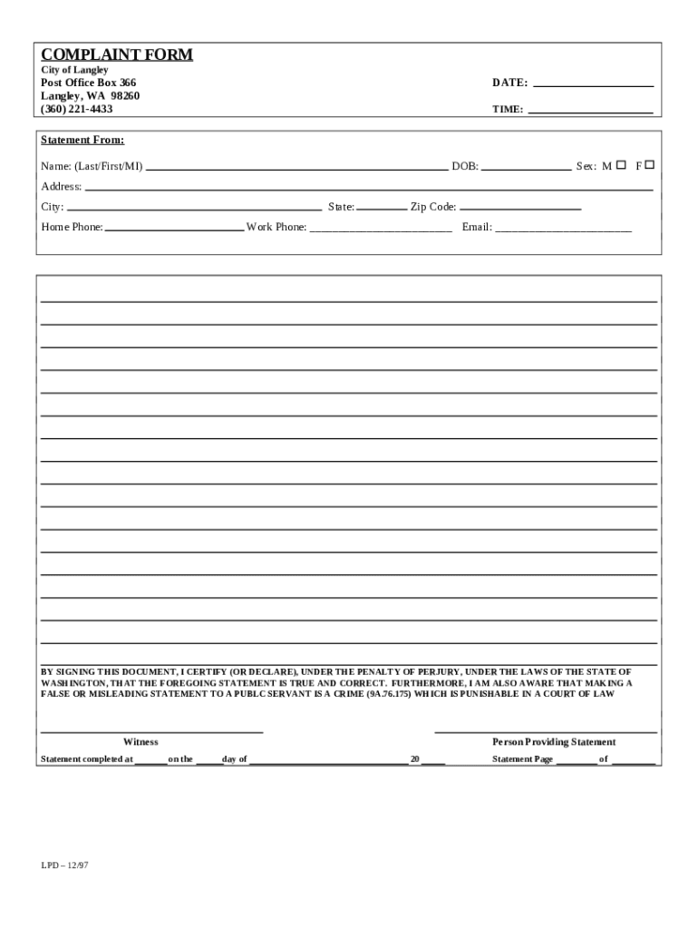 JUVENILE RUNAWAY REPORT Langley, Washington Doc Template pdfFiller