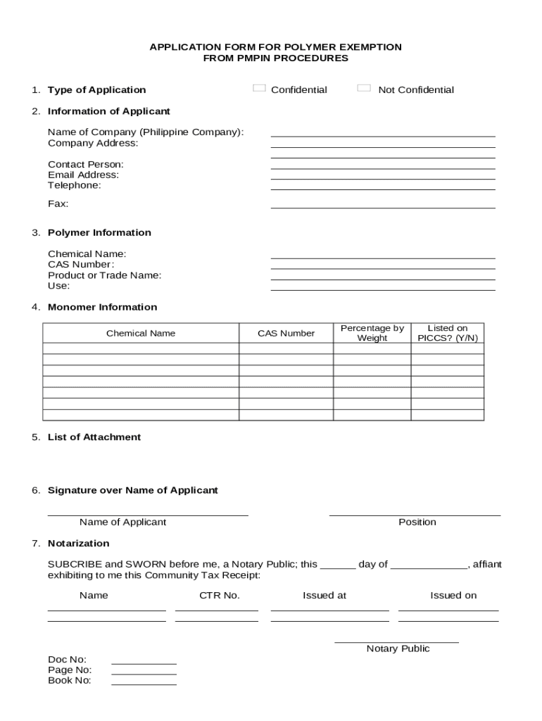 APPLICATION FOR POLYMER EXEMPTION FROM Doc Template pdfFiller
