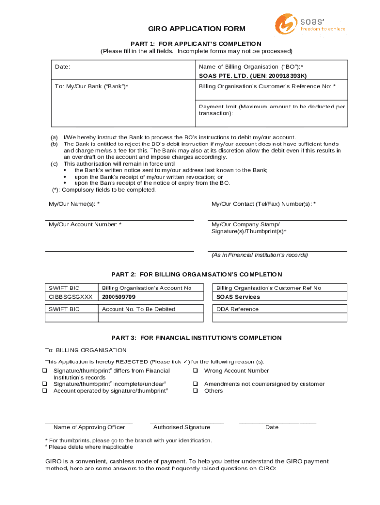 GIRO APPLICATION PART 1 FOR APPLICANT'S Doc Template pdfFiller