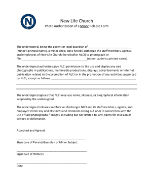 Fillable Online Free Photo Release Form Template For Churches Fax Email ...