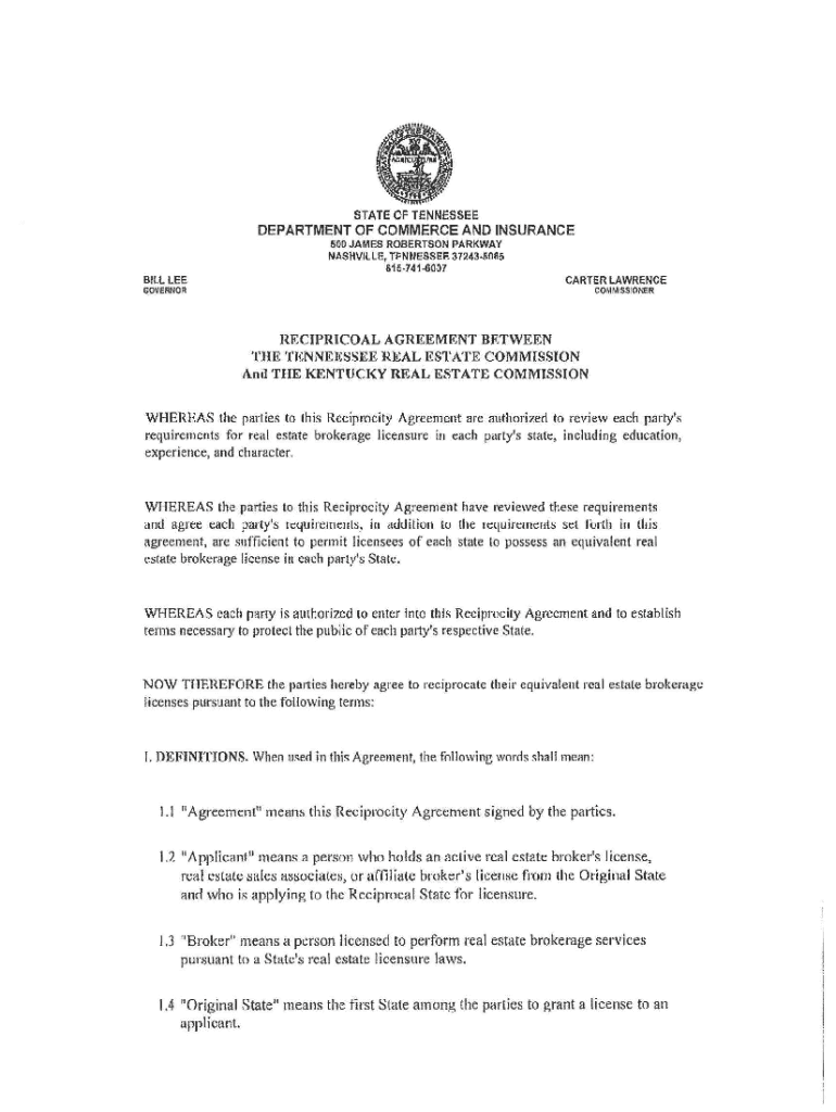 Fillable Online Tennessee Real Estate Commission Signed TN and KY