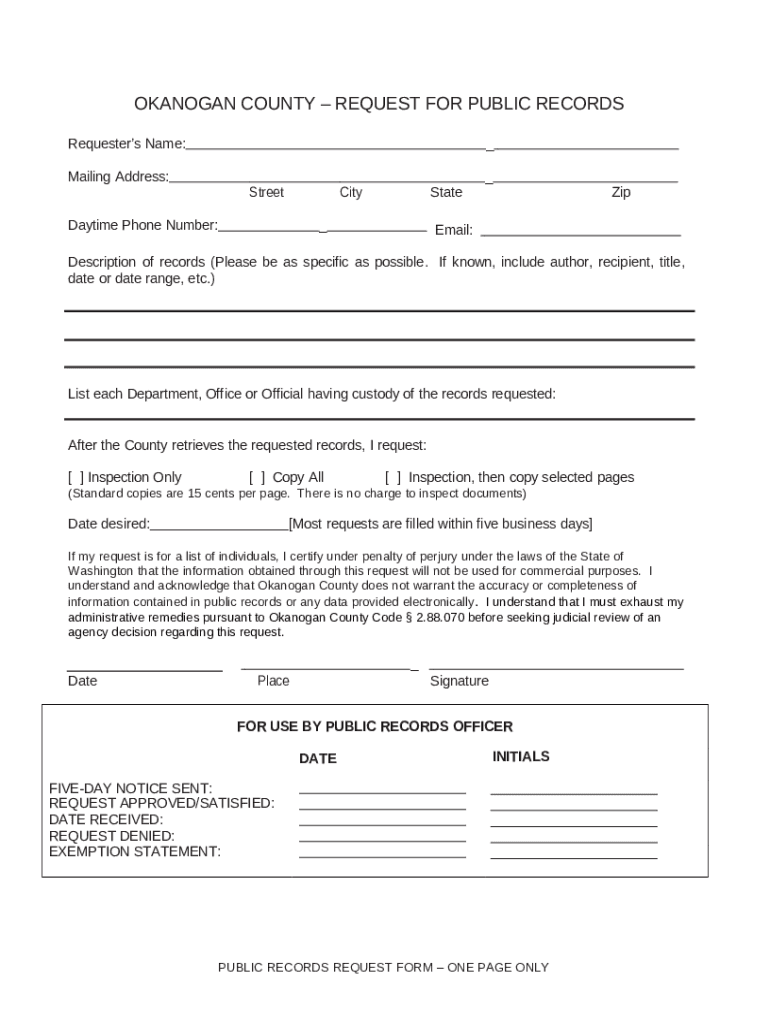 OKANOGAN COUNTYREQUEST FOR PUBLIC RECORDS Doc Template pdfFiller