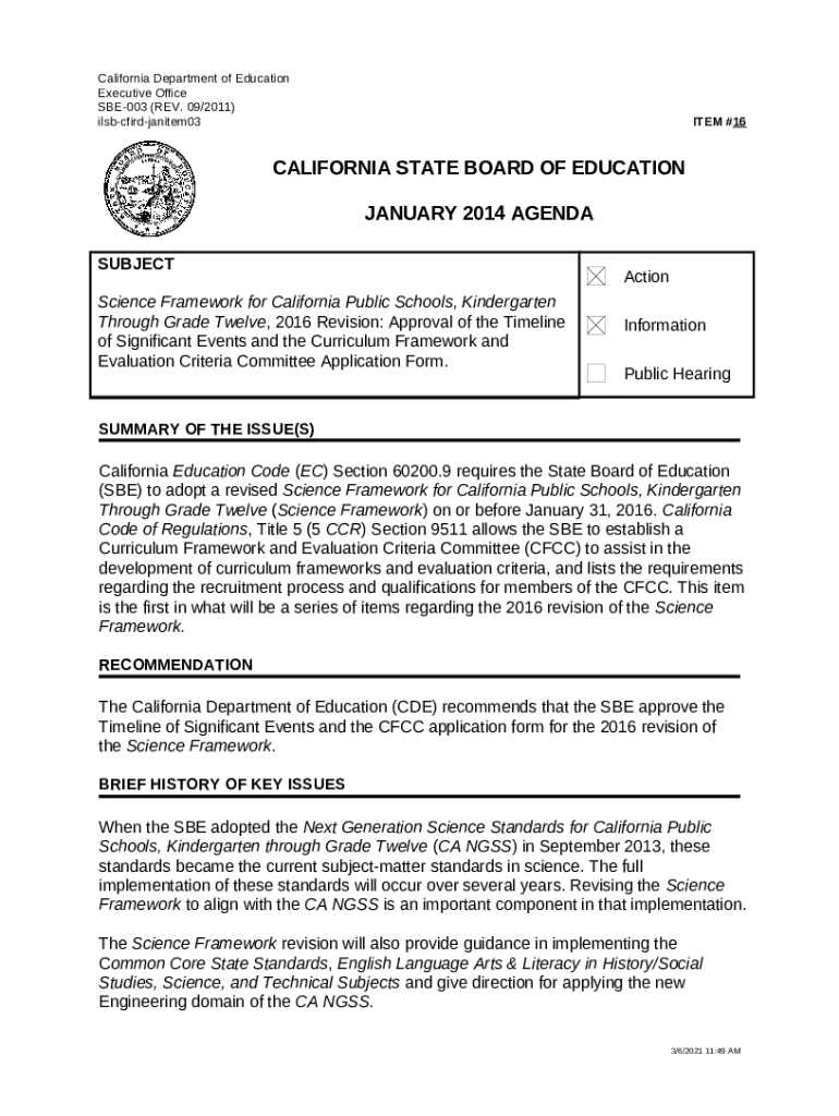 Science Framework for California Public Schools, Kindergarten Through