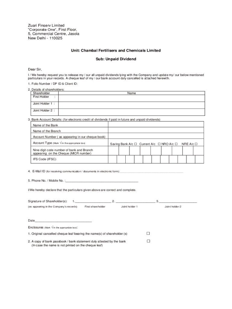 Fillable Online Zuari Finserv Limited Corporate One, First Floor, 5
