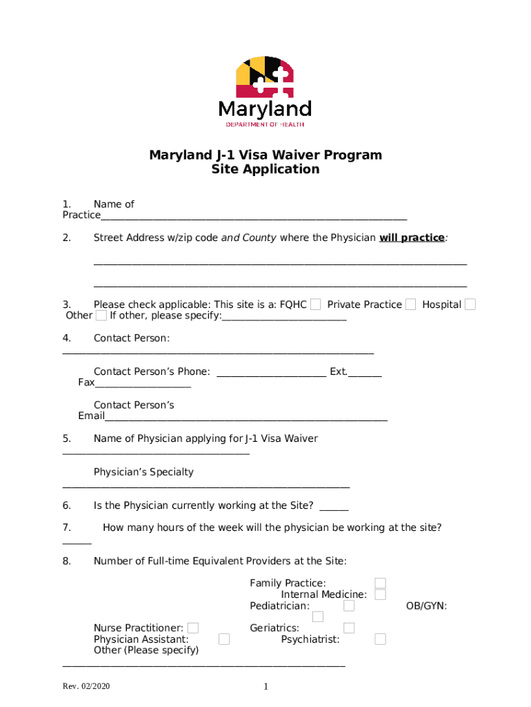 Maryland J1 Visa Waiver Program Doc Template pdfFiller