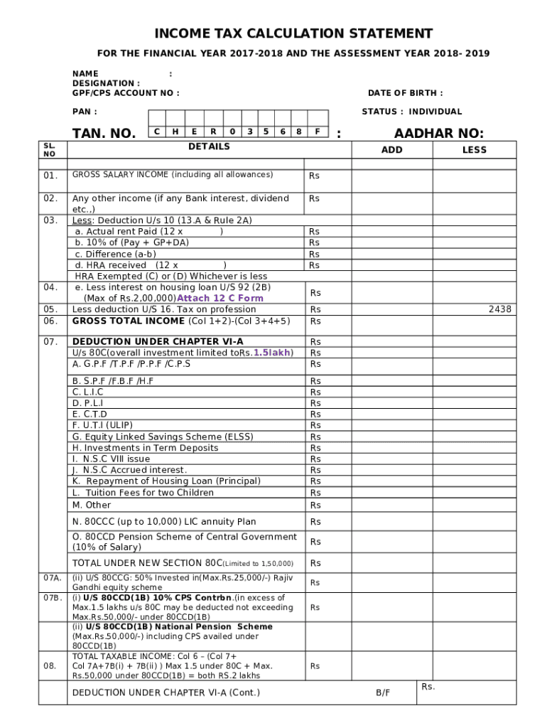 INCOME TAX CALCULATION STATEMENT Rsgc ac in Fill And Rsgc Ac INCOME TAX CALCULATION STATEMENT Rsgc ac in Fill And Rsgc Ac