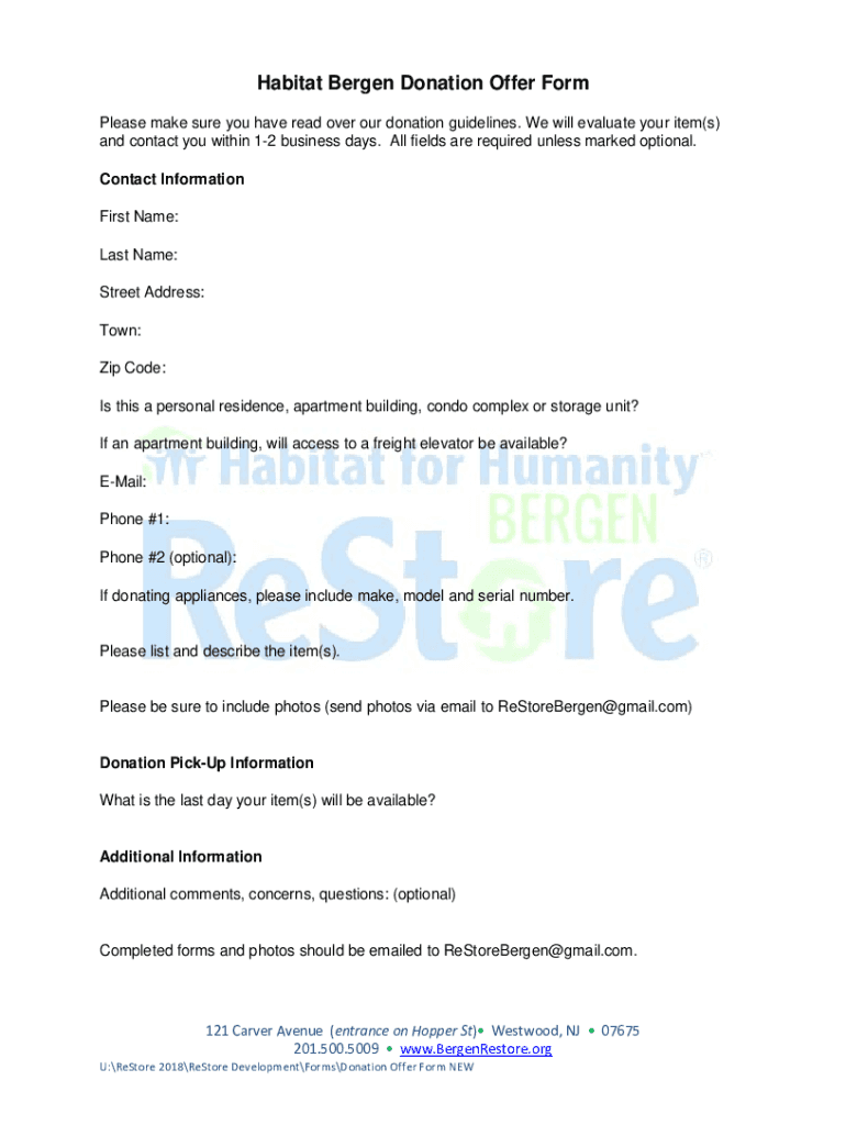 Fillable Online Free Habitat for Humanity Donation Receipt Template