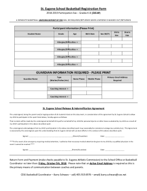 Fillable Online 2018-2019 Basketball Registration Form Fax Email Print ...