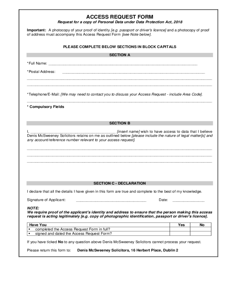 Fillable Online Subject Access Request Form Request for a copy of