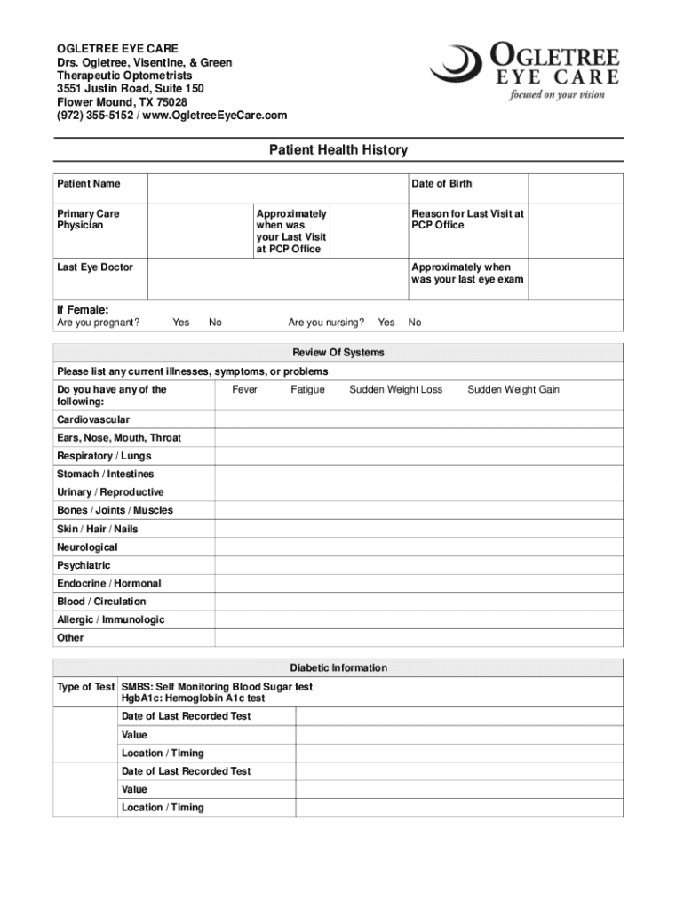 Fillable Online Ogletree Eye Care Optometrist Flower Mound, Texas