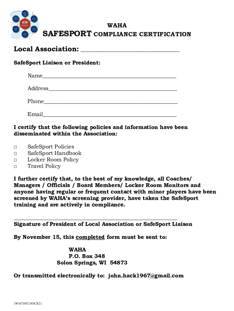 Fillable Online Safesport Compliance Checklist(W1673052.DOCX;2