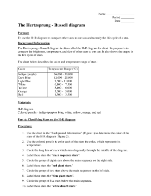 Hertzsprung-Russell Diagram Worksheet