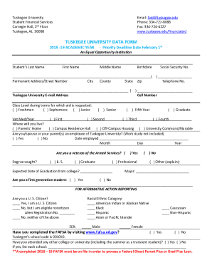 Fillable Online Fillable Online tuskegee TUSKEGEE UNIVERSITY DATA FORM ...