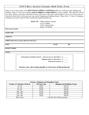 Fillable Online ag umass 2019 UMass Garden Calendar Bulk Order Form Fax ...