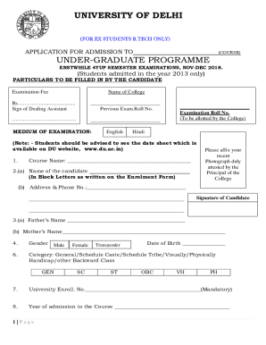 application for admission to (course) under-graduate programme
