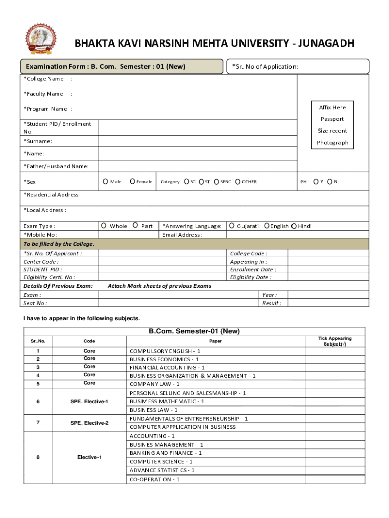 Fillable Online BHAKTA KAVI NARSINH MEHTA UNIVERSITY - JUNAGADH Fax ...