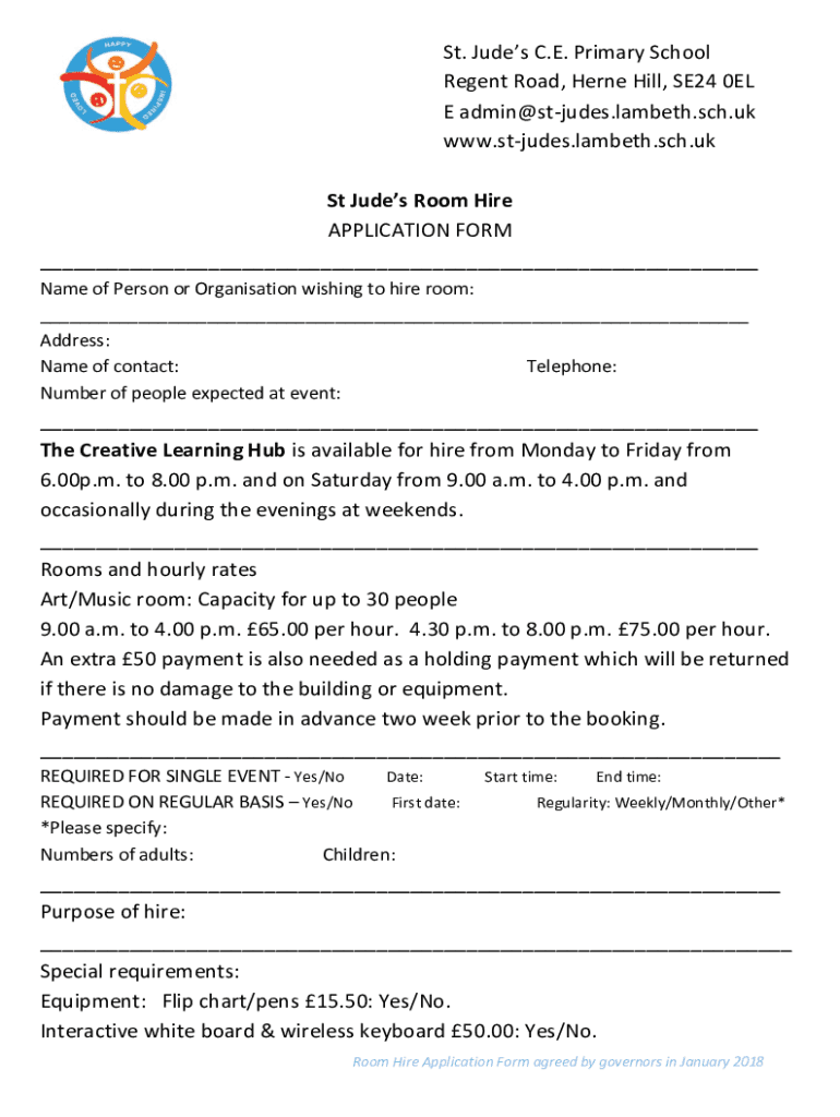 Fillable Online stjudes lambeth sch to St Jude's Primary