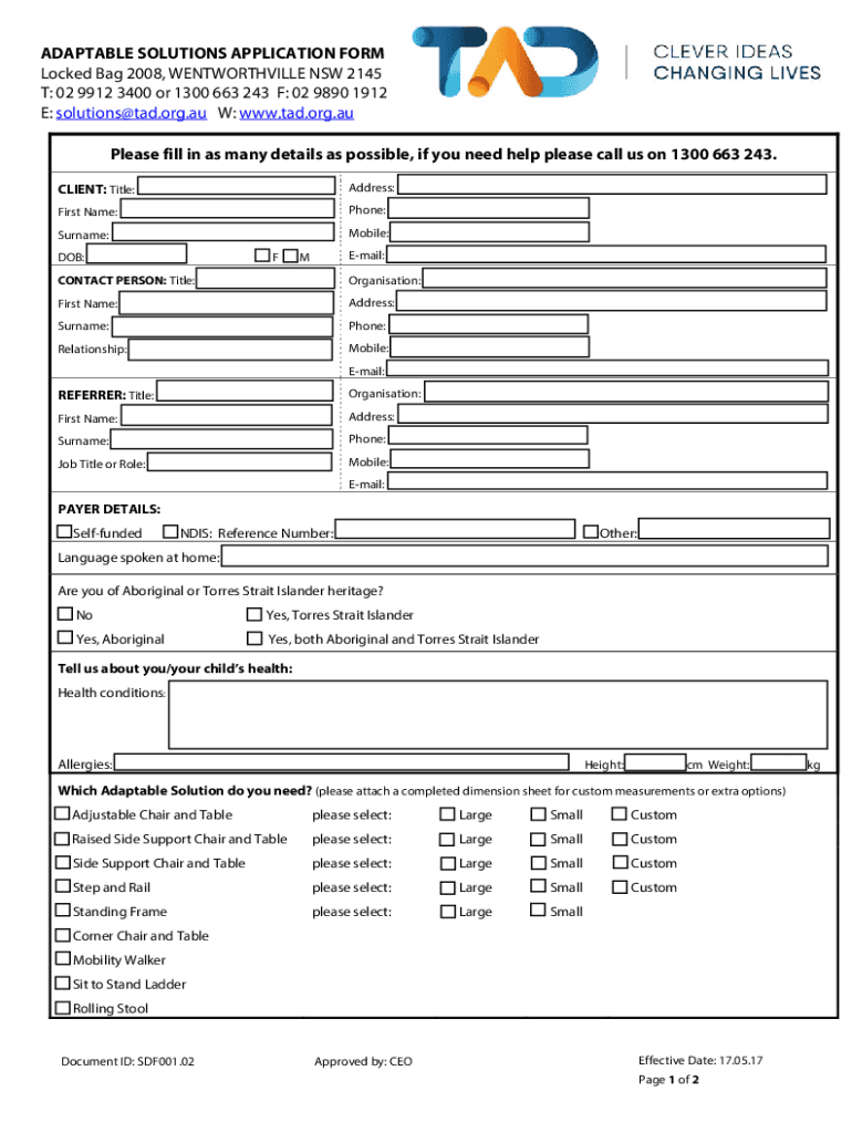 Unique Solutions Application Form March 2017 - TAD Preview on Page 1