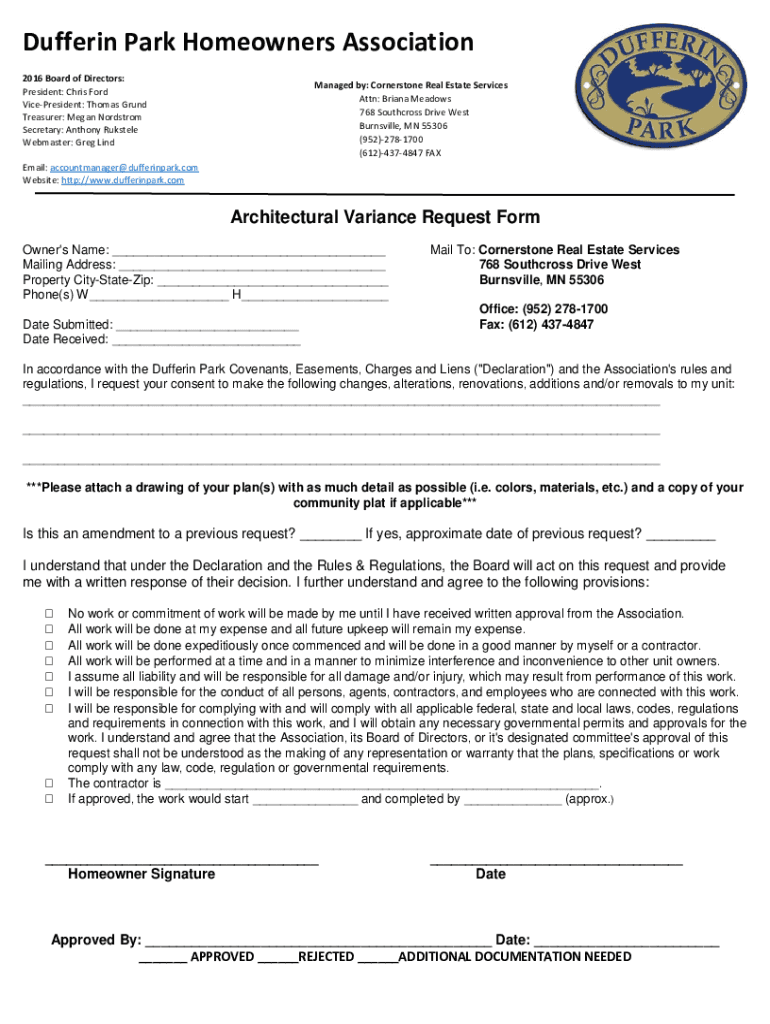 Fillable Online Dufferin Park Homeowners Association Fax Email Print pdfFiller