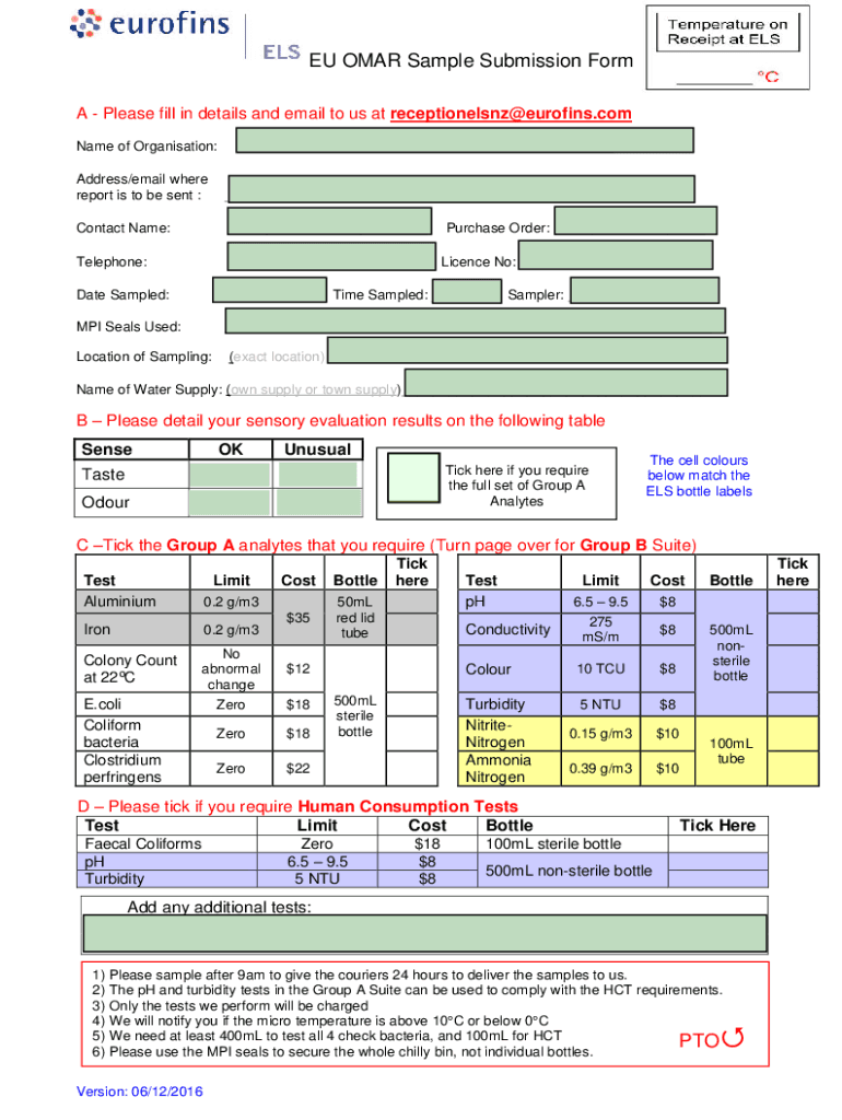 Fillable Online EU OMAR Sample Submission Form Eurofins Scientific