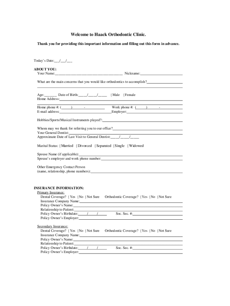Fillable Online to Haack Orthodontic Clinic. Fax Email Print