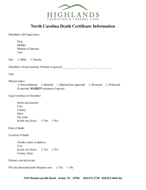 Fillable Online HCFC NC Death Certificate Information.pages Fax Email ...