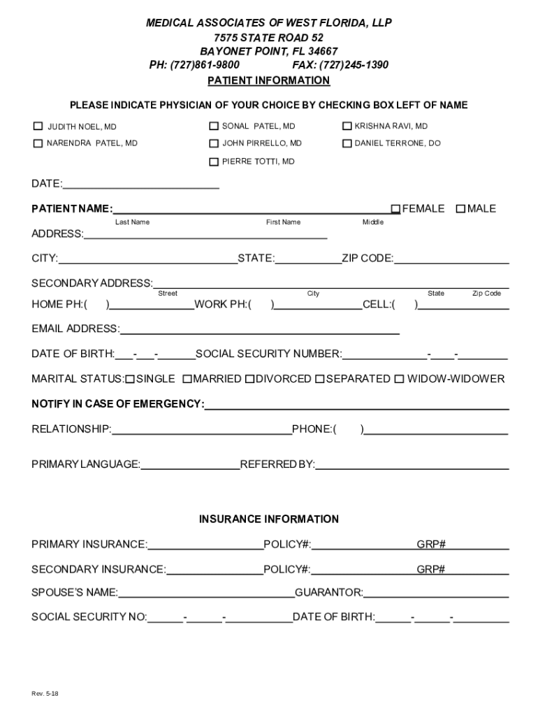Fillable Online (727)8619800 FAX Medical Associates of West Florida