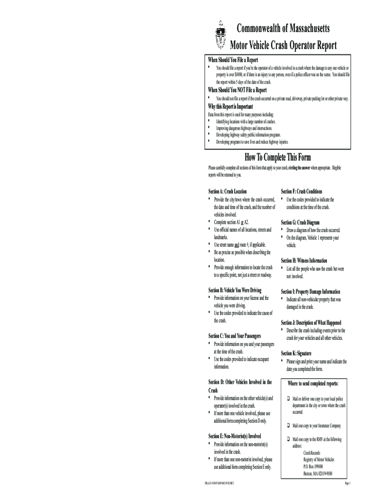 Fillable Online Motor Vehicle Crash Operaror Report - Mass.GovReport a ...