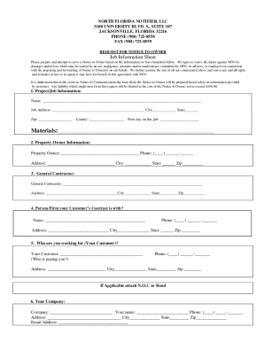 Fillable Online Notice to Owner Company in Florida - North Florida ...