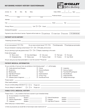 Patient History Form - Dr. Nicosia