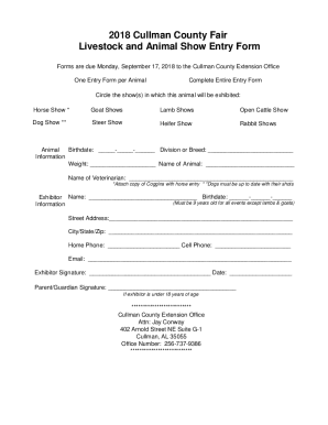 Fillable Online 2014 LIVESTOCK AND ANIMAL SHOW ENTRY FORM Fax Email Print - pdfFiller
