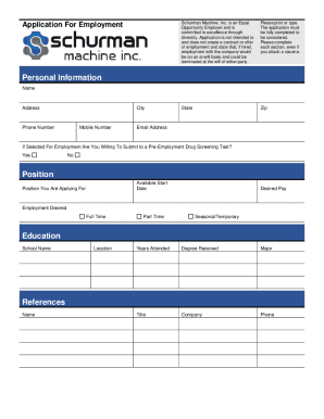 Application For Employment - Schurman Machine, Inc.